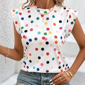 Vibrant Polka Dot Short Sleeve Top